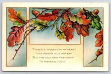 c1910s Whitney Made Friendship Postcard Oak Leaves Acorns Embossed Worcester picture