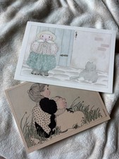 Vintage Michel & Co Lot of 2 Unused Greeting Cards Whimsical Girl Bonjour Cat picture