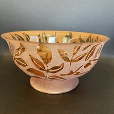 Amber Etched Glass Footed Bowl 8