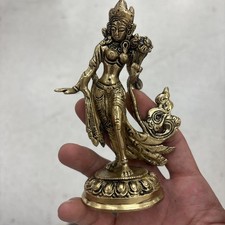 Dancing Goddess Tara Brass Statue Buddhist Deity 5 Inches picture