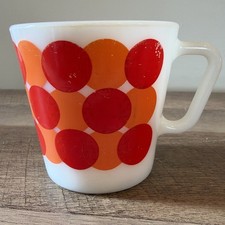 PYREX Orange Red Mod Dot  Dots Coffee Cup Mug 10 oz # 1410 Vintage Very Rare HTF picture