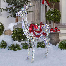 6FT SPARKLE IRIDESCENT LIGHTED REINDEER BUCK 120 LED CHRISTMAS YARD DÉCOR picture