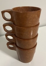 4 VINTAGE 1952 MELAMINE US Military Mess Hall Stackable Cups BROWN Made In USA picture