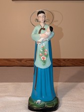 Vintage Korean Madonna and child Statue Virgin Mary in Hanbok Halo figurine 12