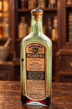 ANTIQUE HAMLIN’S WIZARD OIL PAPER LABEL MEDICINE BOTTLE W/ CONTENTS CORK 1890s picture