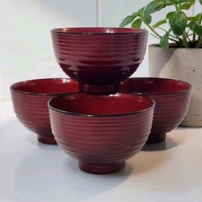 Aizu Lacquerware Bowls (wan) Tableware Miso Soup Red & Black Ombre Set Of 4 GC picture