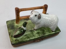 ANTIQUE FRENCH SIGNED LIMOGES SHEEP&DUCK GILT TRIM TRINKET BOX -B5 picture