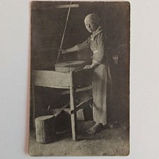 Antique RPPC Peasant Girl Grinding Grain Rotary Quern Hand Mill Stone Working picture