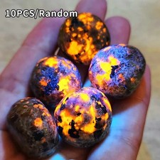 10pcs Natural Yooperlite Tumbled Polished Flame Stone UV Reactive Fire Stone USA picture