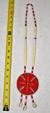 Vintage c1960s NATIVE AMERICAN HAND BEADED MEDALLION REDAND WHITE NECKLACE picture