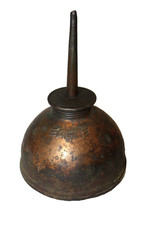 Vintage EAGLE Copper Thumb Press Oil Can 5.75 in Tall x 3 in Wide Aged Weathered picture