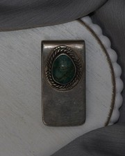 Vintage Navajo Sterling Silver Turquoise Money Clip 30.6G / 1.9in  picture