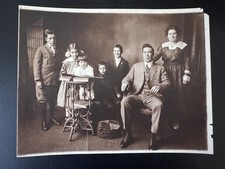 Antique Sepia Family Portrait Photograph Cabinet Photo c1910s 7x10 picture
