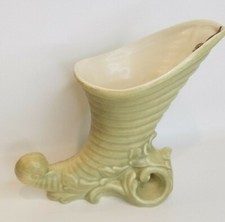 Vintage RED WING Art Pottery CORNUCOPIA Vase / Planter, Green w/ Cream Interior picture