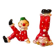 Happy Clowns Ceramic Figurines Vintage Retro Circus Figures Red Polka Dots picture