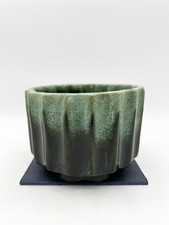 Vintage Green Glazed Ribbed Ceramic Planter Fluted Art Pottery Mid Century picture
