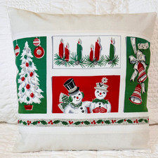 Vintage Christmas Tablecloth Pillow Cover - Holiday Motifs, Shimmery Cotton picture