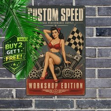 Beautiful Pinup Girl Hot Rod Garage Tin Metal Sign Wall Decor picture