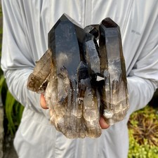 2.35LB Natural smoky black quartz cluster crystal mineral specimen healing picture