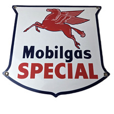 Vintage Mobil Special Sign - Porcelain Pegasus Gasoline Pegasus Gas Pump Sign picture