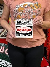 Vintage Style Metal Sign Danger High Voltage NOT Porcelain 6x6 Made USA picture