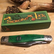 Rough Ryder Stroke of Luck Green Smooth Bone Stockman 4 1/4