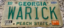 Vintage 1980’s WARICK Person Last Name Georgia Personalized Vanity License Plate picture