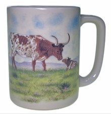 Otagiri Longhorn Cow and Calf Cup 8oz Mug Vtg Japan Farm Ranch Prairie picture
