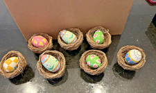 Vintage Easter Egg Bird Nest Decorations Lot of 7 Painted Eggs Spring Decor picture