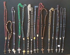 Lot of 15 Vintage Catholic Rosaries Wood Glass Italy Jerusalem Knights Columbus picture