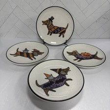 4x Set Cobwebs & Cauldrons Halloween Plates Dachshund Weenie Dog Pumpkin 6