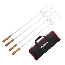 32” heavy duty stainless steel hot dog roasting sticks pack | Wood Handle, 4 picture