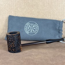Erik Nording Compass Brown Rustic Poker Estate Tobacco Pipe Denmark w Pouch picture