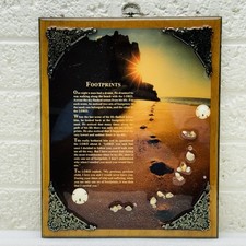 VTG‼ Footprints in the Sand Ornate Wood Plaque Christian Religious Poem • VG‼ picture
