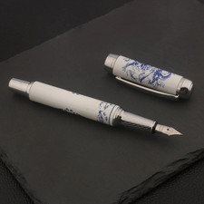 Jinhao 955 Fountain Pen & Converter, Medium Nib, Porcelain Design, Blue Dragon picture