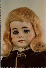 Bisque Doll Solid Crown Kid Body Glass Blue Eyes Mohair Wig Closed Mouth 15 Inch picture
