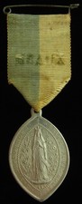 Vintage Mary Medal on Ribbon Aluminum Lourdes Diocese of Meaux Light in Weight picture