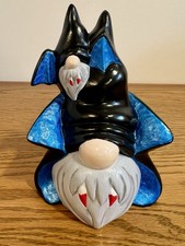 Hand Painted 6.5” Ceramic Dracula Gnome With Small Bat Gnome for Halloween picture