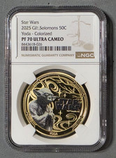 2025 SOLOMON ½$1 - STAR WARS - YODA - NGC PF70 UC COLORED 24K GOLD not niue COIN picture