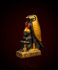 Rare Authentic Ancient Egyptian Horus Falcon with Pharaoh Stone Figure BC picture