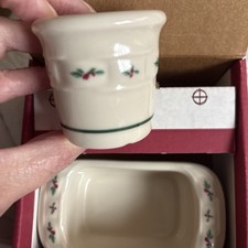 Longaberger Pottery - Traditional Holly Toothpick and Sweetener Holder Set - NIB picture