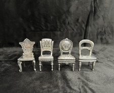 Vintage 1996 Universal Pewter Miniature Chairs Set of 4 Dollhouse Place Card NIB picture