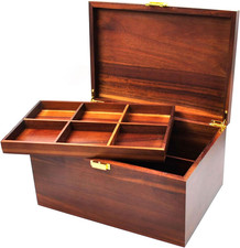 Large Wooden Storage Box with Hinged Lid, Acacia Wood with Adjustable Tray, Wood picture
