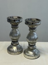 pair ornate mercury glass pillar candle holders silver Ashland picture