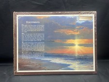 Vtg Footprints poem Wood Wall Plaque Hanging Religious Art 8 x 6