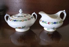 Antique Myott Son & Co England Green Leaf Pattern #1791  Sugar & Creamer Set picture