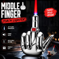 Funny Middle Finger Torch Lighter Windproof Refillable Butane Novelty Gift Men🔥 picture