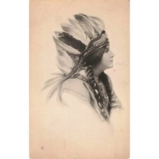 1911 Schlesinger Bros Postcard Woman in Headdress Wallace Michigan Postmark picture