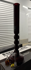 C2 Custom Creations Black/Red Glass Water Pipe/Bong with Bowl & Downstem picture