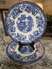 Vintage Alfred Meakin Tonquin Dinner Plates Set of 4 Blue Transferware England picture